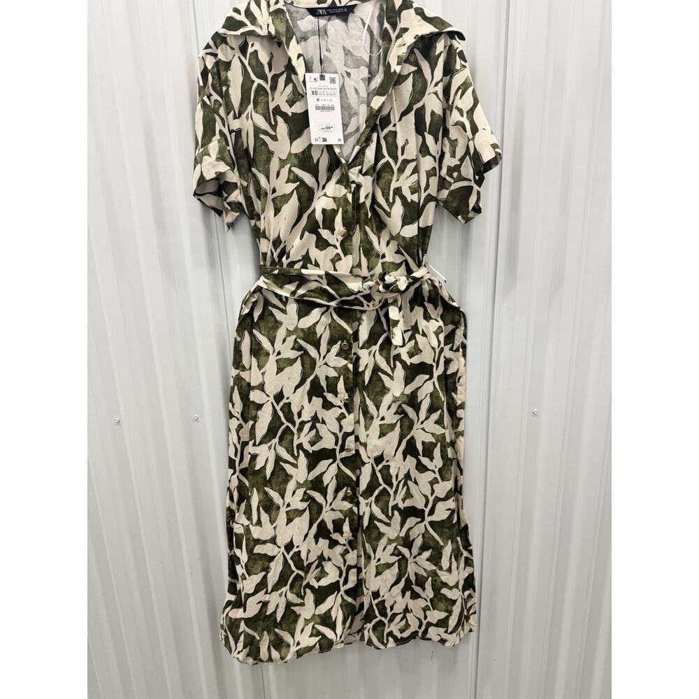 Zara Floral Flower Print Poplin Midi Dress XS